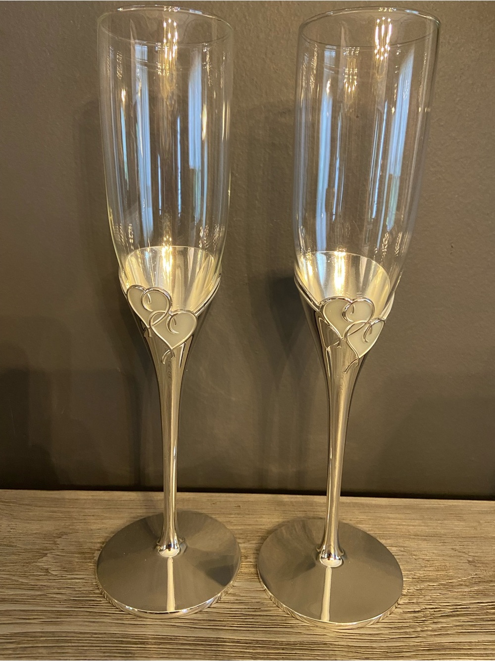 Lenox True Love Toasting Champagne Flutes Pair (2 Piece Set) Silverplated NEW
